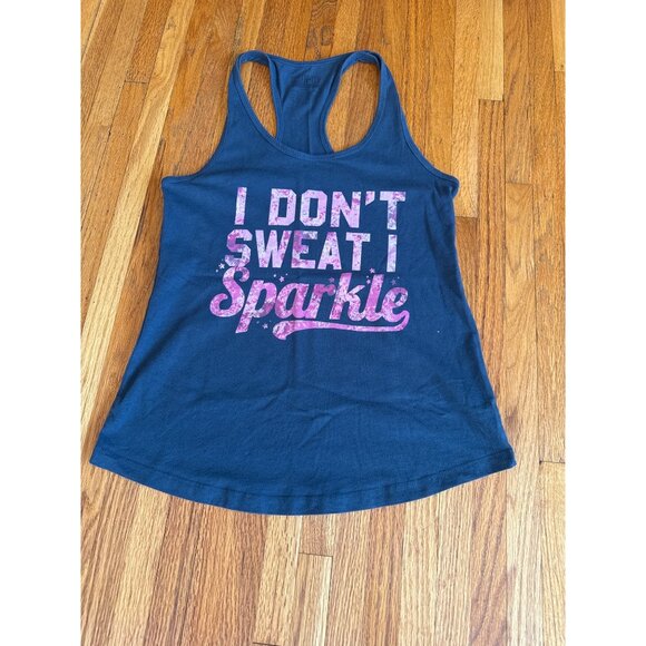 Chin Up I Dont Sweat I Sparkle Navy Racerback Tank Top Large - Picture 1 of 5